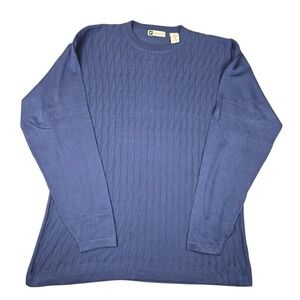 Bachrach Sweater Men XL Navy Blue Silk Cotton Blend Ribbed Crewneck *Small stain